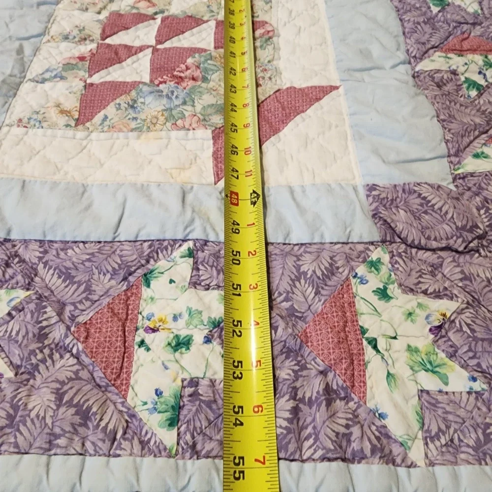 Vintage‎ Quilted Patchwork Baskets, Flowers, Purple, Blue 56x46. See Photos!!